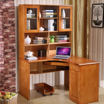 Modern Chinese corner computer desk Desktop solid wood desk with bookshelf combination Home desk Childrens writing desk