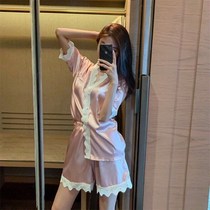 Pajamas womens summer thin ice silk short-sleeved shorts two-piece suit summer net red sexy lace pajamas home clothes