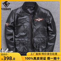 New trendy baseball clothing leather leather male pilot motorcycle leather jacket head layer cowhide casual slim jacket