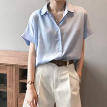Japanese summer thin design niche shirt Womens chic short-sleeved tencel cotton linen top Port wind half-sleeve shirt