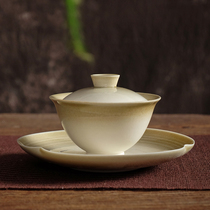 Ash glaze ceramic three-cai Gaiwan Jingdezhen Tea maker Single household Kung Fu tea set Large Teacup Tea bowl