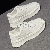 Hong Kong small white shoes womens 2021 explosive spring and autumn thick soled Leisure Sports Board shoes soft leather Joker muffin womens shoes