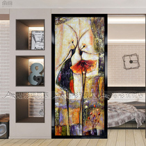  Art glass living room kitchen partition sliding door European abstract elegant craft tempered glass screen dancer figure