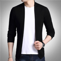 Mens Cardigan T-shirt Long Sleeve Sweater Handsome Coat Fat Man Autumn Short Mens Knit Plus Size Top