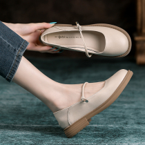 Mary Jane shoes 2023 spring and summer new gentle small leather shoes flat French peas shoes JK with skirt fairy single shoes soft