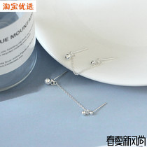 s925 Pure Silver Silver Bead Chain Earrings Female Earrings Cross Tide Small Conserve Double Ear Caves Joule Wire