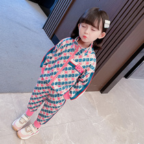 Female baby Foreign style set 2021 girls Autumn New Korean version of childrens clothes sports two-piece plus velvet autumn and winter