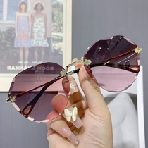 Sunglasses female senior sensation ins large face slim without frame sunglasses woman 2022 new anti-UV glare
