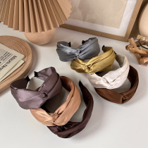 Korean autumn and winter temperament satin cross wide-brimmed hair band ins elegant purple vintage headband delicate French hairpin