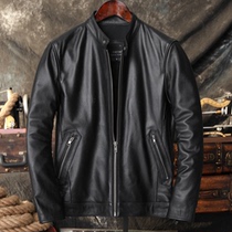 Special clearance to pick up leaks pure first layer cowhide leather leather jacket mens stand collar slim fit sheepskin leather jacket coat