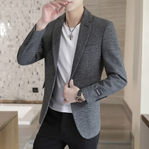  Rich bird suit Mens spring and autumn houndstooth Korean version of the trend slim-fitting handsome casual single west small suit jacket