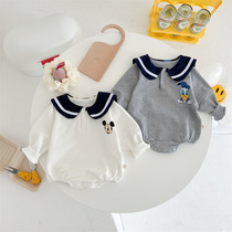 Baby Boy Navy Wind Summer Bag Farting Clothes Spring Autumn Men And Women Baby Khays Newborn Conjoined Clothes Triangle Climbing