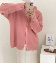 Korean version loose with lazy wind even hat-knitted sweatshirt female spring soft glutinous texture single row with long sleeves knit cardiovert woman