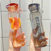 Water Cup female student Korean square glass large capacity water bottle lanyard hand kettle high value ins water Cup male
