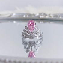 Artificial thick colored pink diamond crown ring pendant dual-purpose 18K gold drawing custom synthetic colored diamond art jewelry