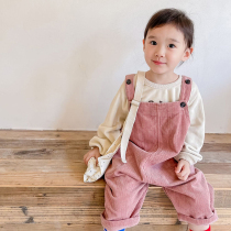 Girls Strap Corduroy Pants 2021 Autumn New Female Baby Loose Casual Pants Children Korean Childrens Pants
