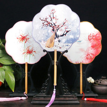 Flower-shaped ancient wind fan female court round fan Chinese style classical Hanfu long handle tassel retro dance fan props