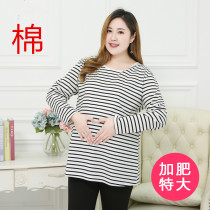 Pregnant woman hit undercoat spring and autumn clothes pure cotton Korean version of pregnancy maternity dress striped long sleeve blouse T-shirt to increase overweight overweight
