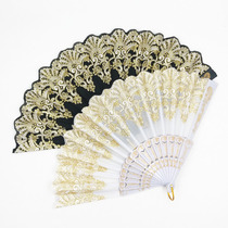 Diablo Gothic lolita gorgeous retro court European-style Japanese lolita bronzing lace lace fan folding fan