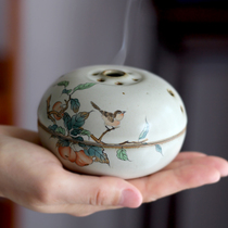 Jingdezhen hand-painted flower and bird household indoor ceramic aromatherapy creative ornaments retro nostalgic tea ceremony pan incense stove