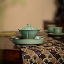 Su Gong Jinli Bucket hat Big skimming plum green ceramic cover bowl Jingdezhen household retro single small tea bowl