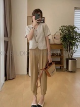 (Xins home) Summer new cover slim collection of feet Casual Western Clothing Pants Loose small high waist Grandma pants