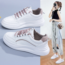  White shoes womens 2021 new womens shoes spring and autumn all-match summer leather thick soleplate shoes casual sports autumn shoes