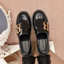 2021 autumn new patent leather metal buckle soft leather English shoes women round head simple low heel single shoes women tide