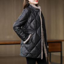 2021 Winter new leather down jacket womens long leather jacket mink fur coat