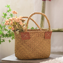 ins Mori Retro Grass Flower Basket Dry Bouquet Set Fake Flower Silk Flower Star Daisy Home Decoration Ornaments