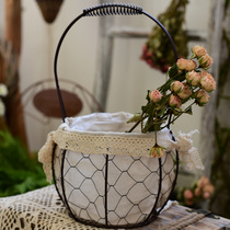 Creative Korean flower basket portable ins woven flowerpot dry flower fake flower arrangement basket flower flower arrangement flower storage basket
