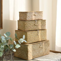 Home handmade straw storage box desktop storage basket retro flower basket fruit basket house decoration flower arrangement basket