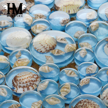 Round blue Mediterranean shell mosaic toilet bathroom background wall sticker resin personalized tile building materials