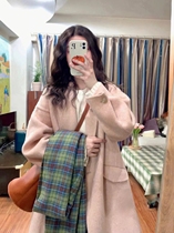2023 Spring new college wind what about the gentle temperament of the Korean teas the pink woolen jacket woman