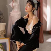 Cardigan pajamas Womens Spring and Autumn new student long sleeve two-piece set can be worn outside Sweet slim home clothing womens suit