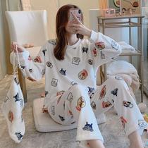 New Coral Velvet Pajamas Female Student Fall Winter Han Edition Cute Frank Flag Sweet Home Clothes