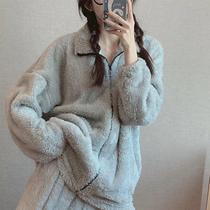 Korean coral wool couple pajamas female autumn and winter heating flannel plush home suit can be weared outside of men