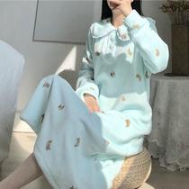 Korean autumn and winter pajamas female students loose cute ins coral velvet plus velvet long nightgown dress home clothes