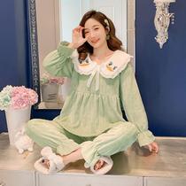 Flag coral vet pajamas plus thick autumn winter princess sweet wind and leisure loose home clothing warm suit