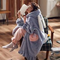 Coral vevee dressing female autumn winter long thickening plus household clothes cute flannel pajamas two suits