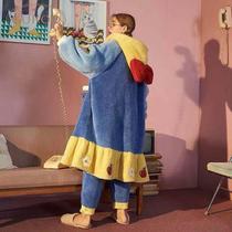 Snow White Pajamas Woman Autumn Winter Coral Velvet Long Set Dress Down Thickness-plus-cute Sleeping Dress Home Clothes