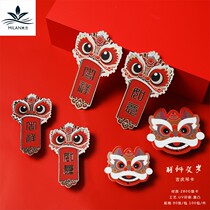 Hot stamping New Year greeting card lion dance gift card annual curfew flower blessing bucket decoration pendant blessing card Spring Festival festive hanging card