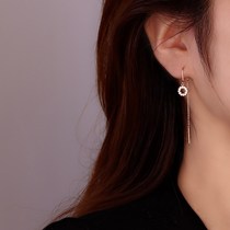 s925 silver zircon round earline woman 2022 new wave minimalist about temperament Long flow Su full drill circle earrings