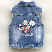 2021 New Korean boy vest foreign boy vest foreign-style denim coat Children Baby Baby Baby vest coat Ultraman tide