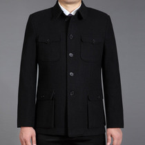 Ethnic clothing middle-aged and elderly mens wool woolen tunic coat grandpa winter thick loose large size shirt