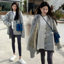 Pregnant women cardigan jacket knitted sweater womens autumn and winter outside Spring and Autumn suit autumn jacket loose medium and long wear