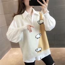 Pregnant Woman Spring Clothing Suit Fashion style jacket 2022 Chunqiu New online red pregnant woman Machia shirt small sub loose