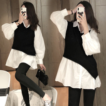Pregnant women Spring suit fashion tide hot mother top age age Net red ocean spring belly long pants two-piece set