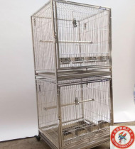 HOKAPET export grade large medium and small parrot stainless steel cage can be superimposed double breeding cage food basin grinding rod