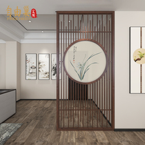 New Chinese style solid wood strip fence hollow screen living room hotel staircase partition background wall small apartment porch seat screen